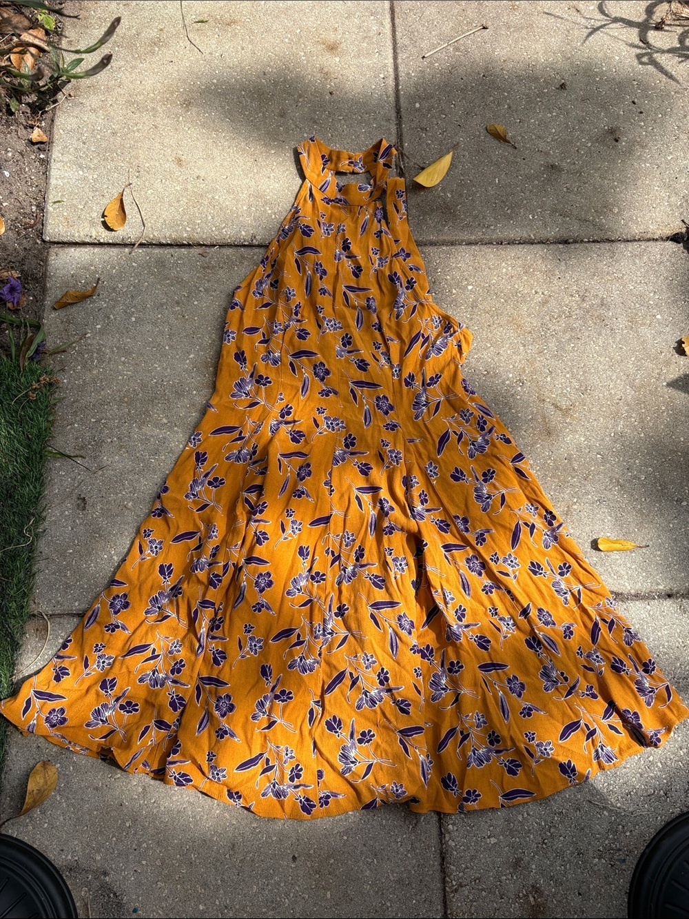 Kimchi Blue Mustard and Purple Floral Halter Dress